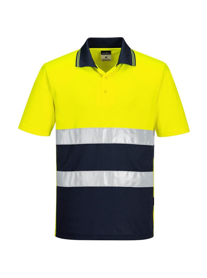 Hi-Vis Lightweight Contrast Polo Shirt S/S , 4XL, R, Yellow/Navy