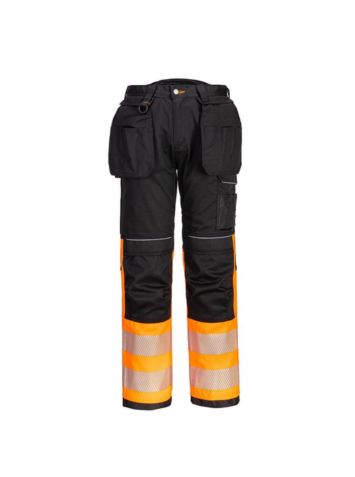 PW3 Hi-Vis Class 1 Holster Pocket Trousers, 28, R, Orange/Black