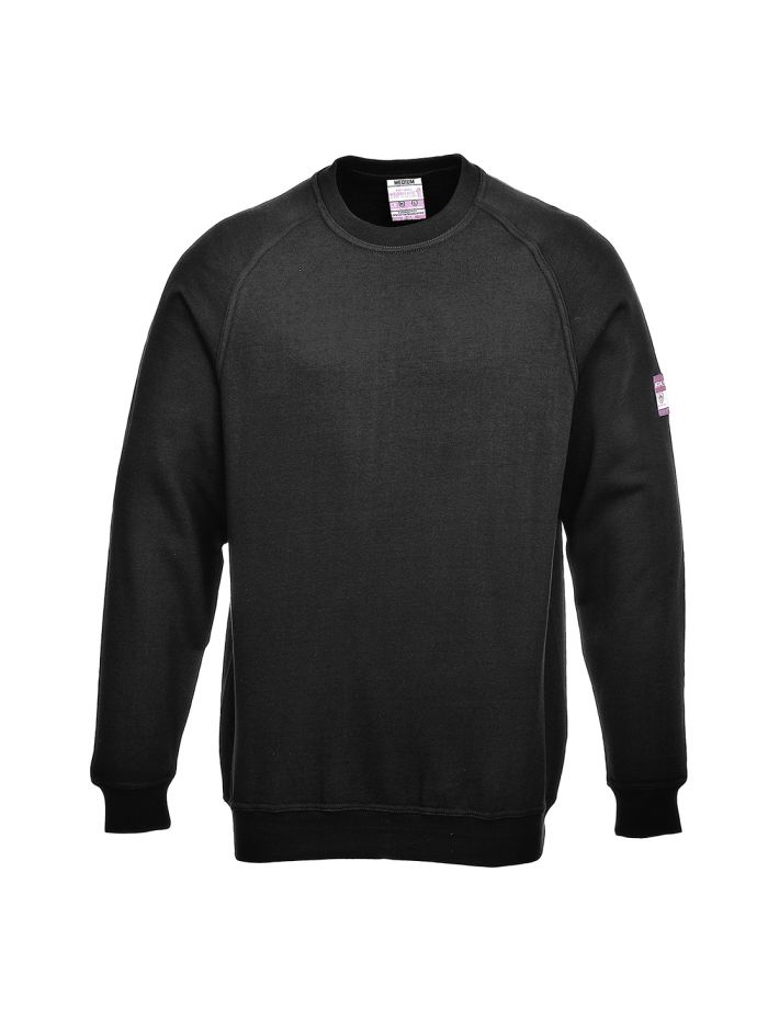 Flame Resistant Anti-Static Long Sleeve Sweatshirt, L, R, Black