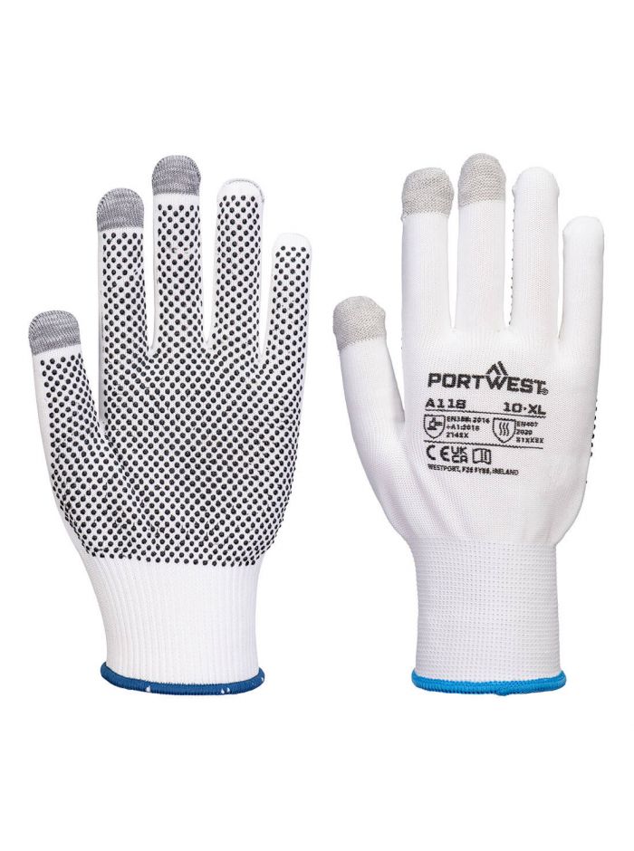 Grip 13 PVC Dotted Touchscreen Glove (Pk12), L, R, White/Grey