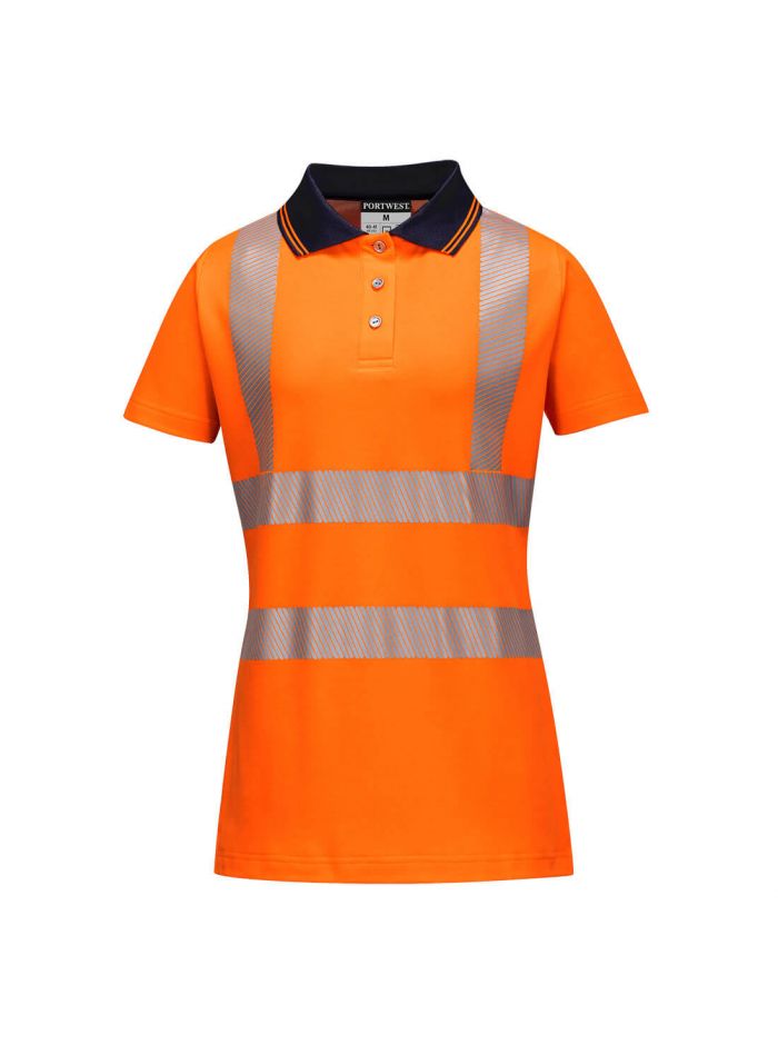 Hi-Vis Women's Cotton Comfort Pro Polo Shirt S/S , L, R, Orange/Black