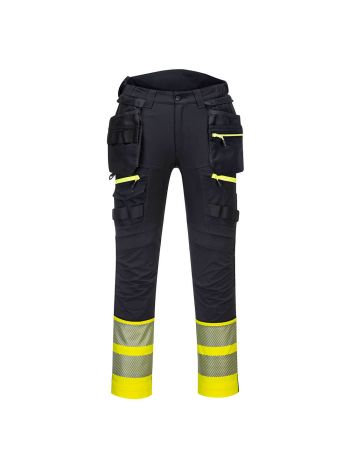 DX4 Hi-Vis Detachable Holster Pocket Class 1 Trousers, 28, R, Yellow/Black