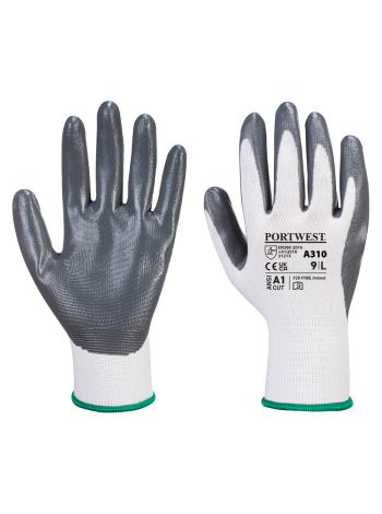 Flexo Grip Nitrile Glove, L, W, Grey/White