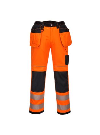 PW3 Hi-Vis Holster Pocket Work Trousers, 28, R, Orange/Black