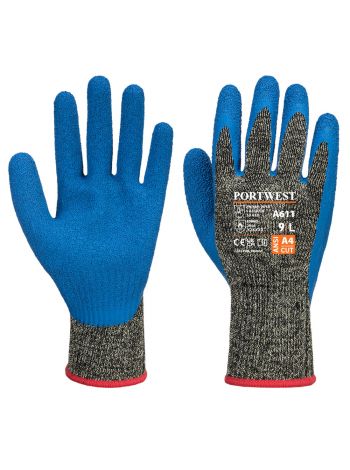 Aramid HR Cut Latex Glove, L, R, Black/Blue