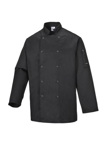 Suffolk Chefs Jacket L/S, L, R, Black
