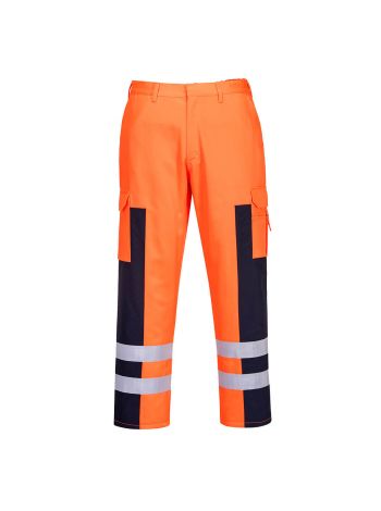 Hi-Vis Ballistic Service Trousers, L, R, Orange/Navy