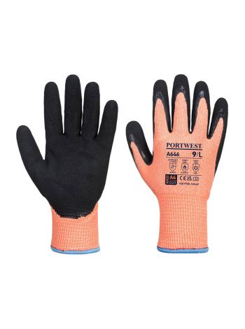 Vis-Tex Winter HR Cut Glove Nitrile, L, R, Orange/Black