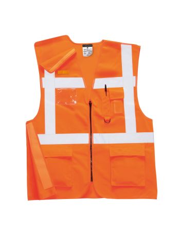 Hi-Vis Zip Executive Vest , L, R, Orange