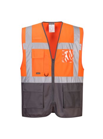 Warsaw Hi-Vis Contrast Executive Vest , L, Y, Orange/Grey