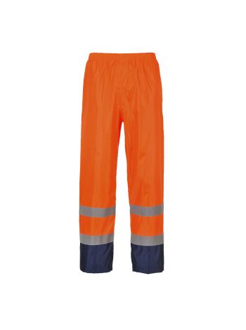 Hi-Vis Contrast Classic Rain Trousers, L, R, Orange/Navy