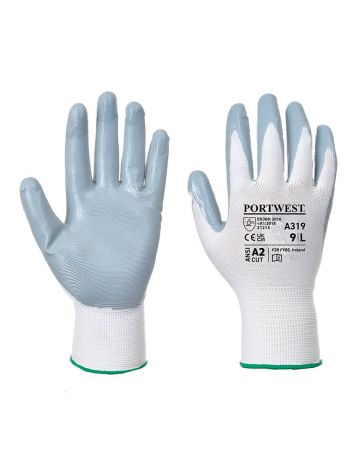Flexo Grip Nitrile Glove (Retail Pack), L, W, Grey/White