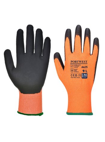 Vis-Tex Cut Resistant Glove - PU, L, R, Orange/Black