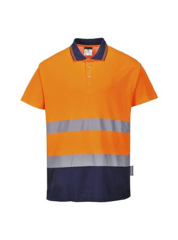 Hi-Vis Cotton Comfort Contrast Polo Shirt S/S , 4XL, R, Orange/Navy