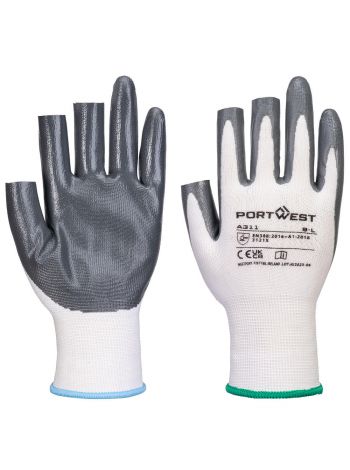 Grip 13 Nitrile 3 Fingerless Glove (Pk12), L, R, White/Grey