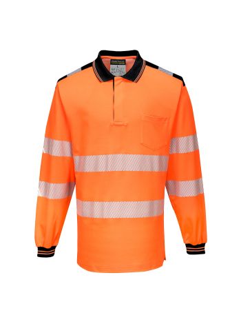 PW3 Hi-Vis Cotton Comfort Polo Shirt L/S , 4XL, R, Orange/Black