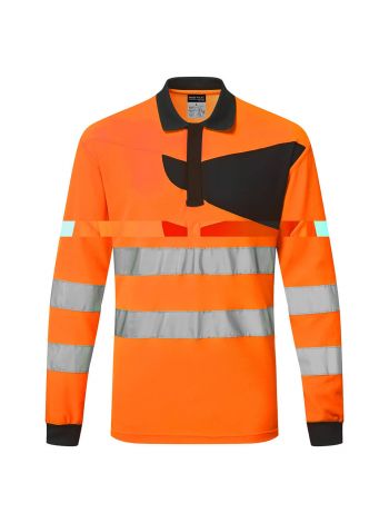 PW2 Hi-Vis Polo Shirt L/S, 4XL, R, Orange/Black