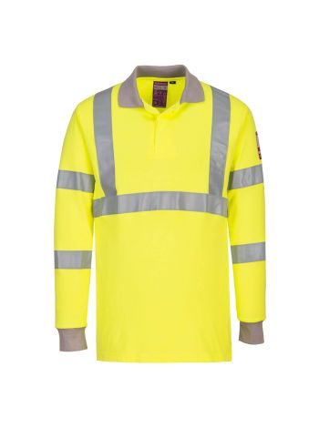 Flame Resistant Anti-Static Hi-Vis Long Sleeve Polo Shirt, 4XL, R, Yellow