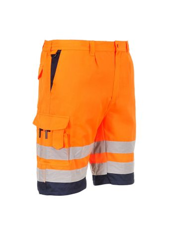 Hi-Vis Lightweight Polycotton Shorts, L, R, Orange/Navy