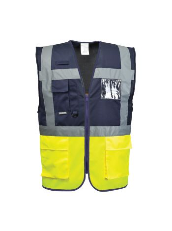 Paris Hi-Vis Contrast Executive Vest , L, R, Yellow/Navy