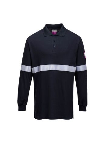 Flame Resistant Anti-Static Long Sleeve Polo Shirt with Reflective Tape, 4XL, R, Navy