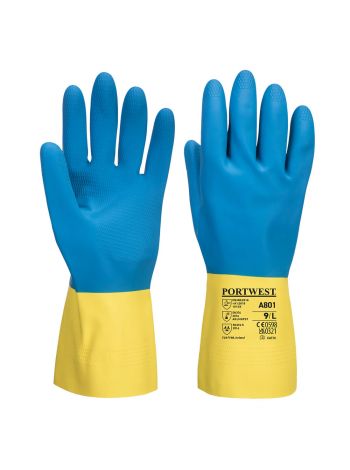 Double Dipped Latex Gauntlet, L, R, Yellow/Blue