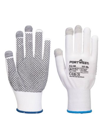 Grip 13 PVC Dotted Touchscreen Glove (Pk12), L, R, White/Grey