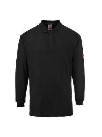 Flame Resistant Anti-Static Long Sleeve Polo Shirt, 4XL, R, Black